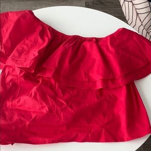 Flowy red one shoulder ruffle top
